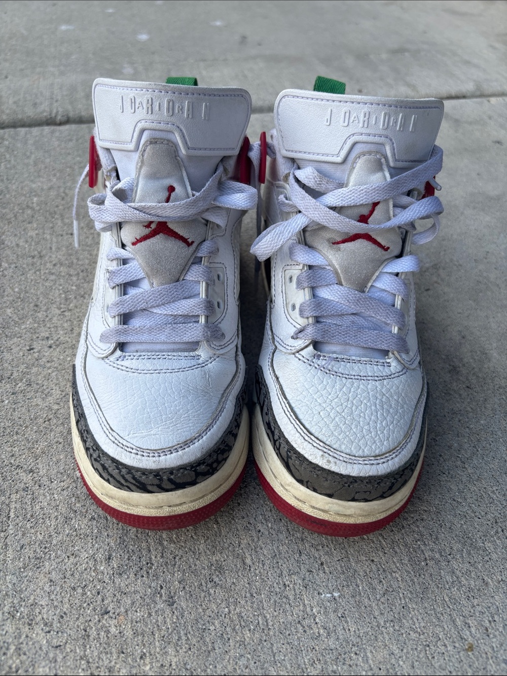 Jordan Kids White/Red Retro Style Sneakers with Elephant Print